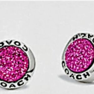 Coach Round Silver-Tone Studs with Hot Pink Glitter